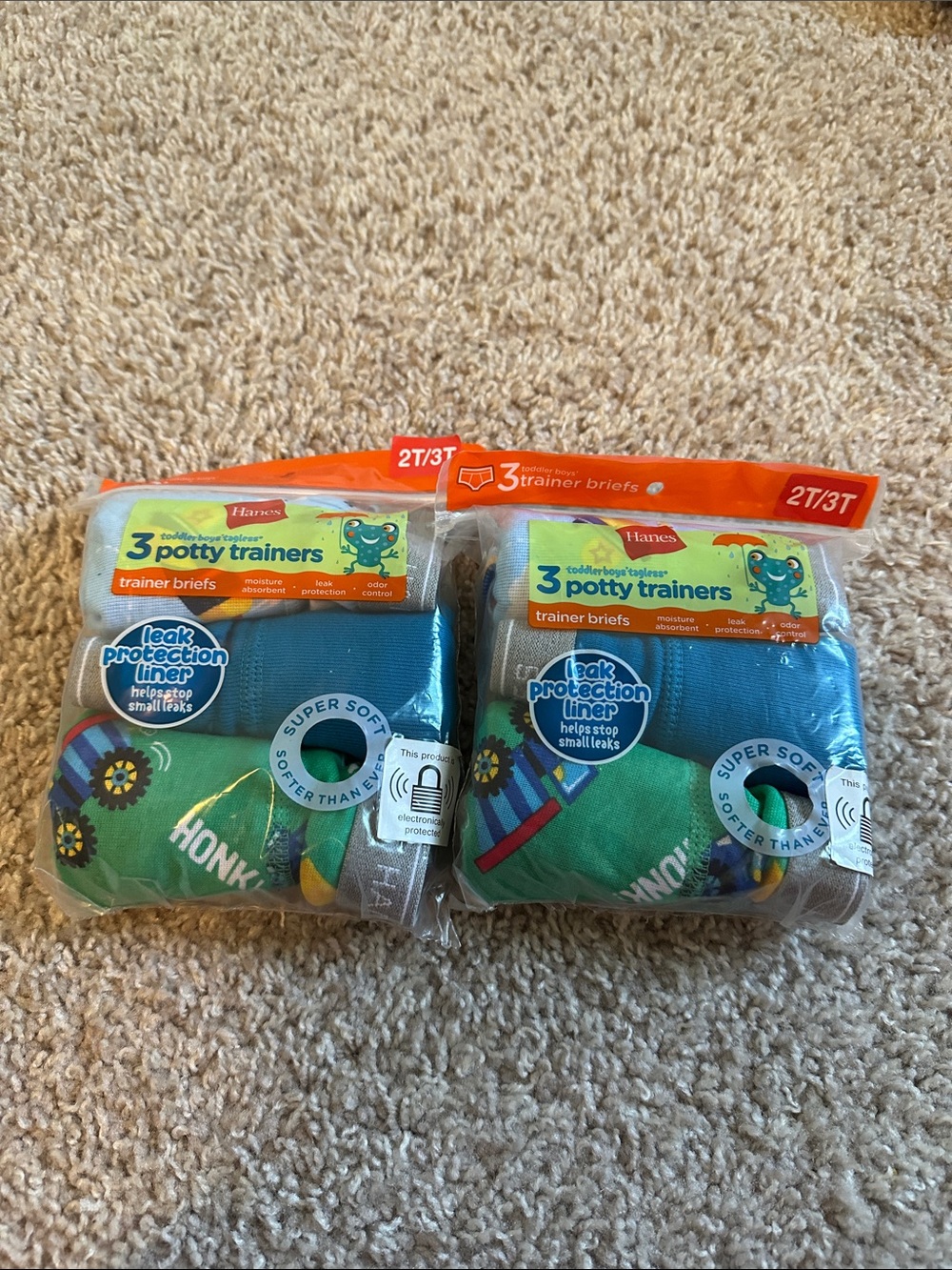 NWT Hanes Boys' Green & Blue Potty Trainer Briefs - 2T/3T (3-Pack)